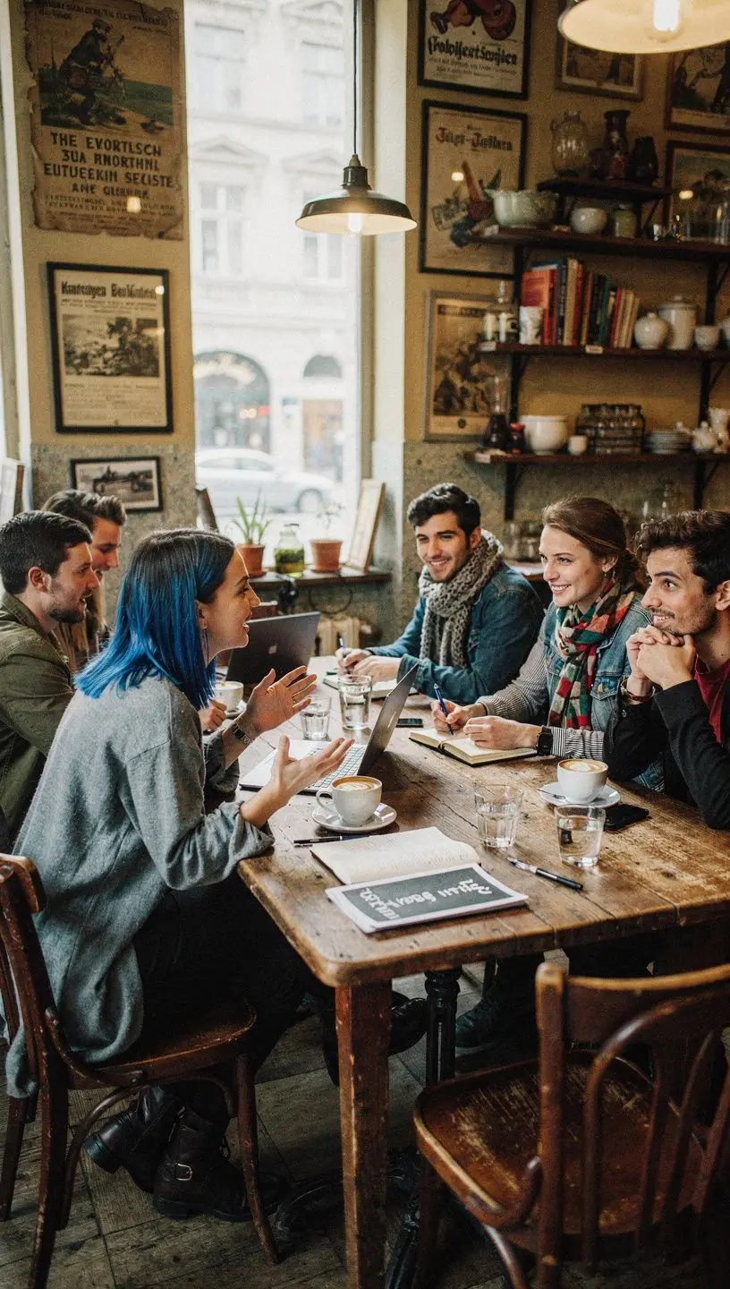 Eine Gruppe von Schauspielern nimmt an einem Online-Workshop zur Charakterentwicklung teil.